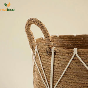 ตะกร้าผ้าฝ้ายถักไหมพรมทรงกลมสไตล์วินเทจสำหรับหม้อซักผ้าทำจากไม้ไผ่ - Product Image 3