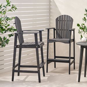 Set of 2 Dark Gray Outdoor Acacia <b>Wood</b> Adirondack <b>Barstools</b> - Product Image 6