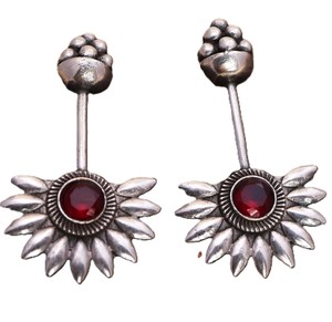 ARTS JEWELS Tribal Boho Vintage Fancy Brass Drop <b>Earrings</b> Natural Pearl Stone Bezel Setting Antique Silver Plated Women - Product Image 5