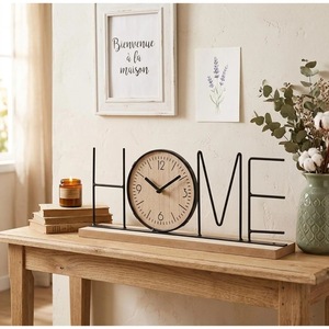 Horloge de bureau en forme de cœur, cadran en métal et en bois, mouvement à quartz, fonctionne à piles, design minimaliste - Product Image 2