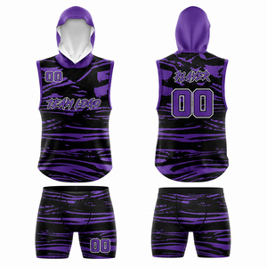Custom Sublimated Printed Breathable Quick Dry 100% Polyester Adults 7v7 <b>Football</b> Uniform Sleeveless Hooded <b>Shirt</b> Compression - Product Image 3
