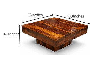 Modern Square Solid Wood Coffee <b>Table</b> with Pedestal Base | Thick Block Solid Wood Living Room <b>Table</b> | Pindel Handicraft - Product Image 2