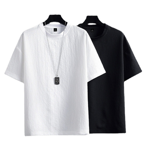 Camiseta de manga corta con cuello redondo para hombre, blanca y negra, de corte regular, informal, de color sólido, de algodón tejido, diseño liso, camiseta blanca y negra para hombre - Product Image 6