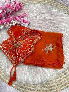 Sari de satén Fandy indio-pakistaní tradicional de verano, hermoso, bonito, puro, suave, con trabajo de lentejuelas pesadas, blusa étnica para fiesta. - Product Image 2