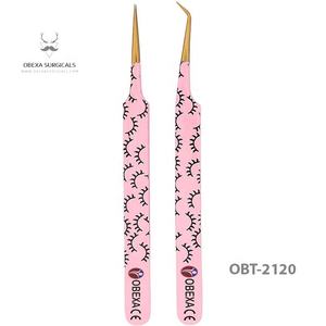 Juego de Pinzas Profesionales de Acero Inoxidable para Extensiones de Pestañas con Logotipo Personalizado, Punta Recta y Curva para el Cuidado de la Belleza - Product Image 1