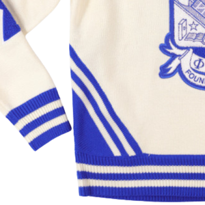 Pull en laine à col en V Phi Beta Sigma, ivoire et bleu roi, avec lettres grecques, tricot de qualité supérieure, vêtement de fraternité, coupe classique - Product Image 3