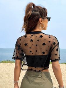 Sheer Star Mesh Crop <b>Top</b> Women Short Sleeve Transparent Streetwear women's shirt Lightweight Fashion Layering Shirt OEM Supply - Product Image 2