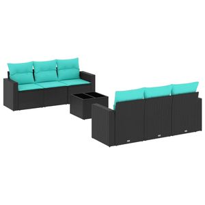 Ensemble de canapé de patio extérieur Mibie Melopa 3 places en polyrotin noir avec coussins, design moderne et contemporain - Product Image 4