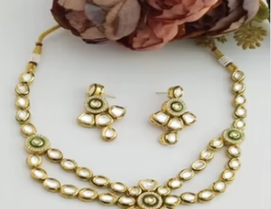 Conjunto de collar Kundan con pendientes, conjunto de joyería de Latón chapado en oro para bodas, fiestas, aniversarios, ropa nupcial para compromiso - Product Image 2