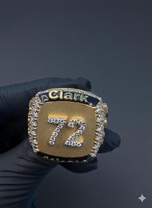 Anillo de Campeonato Hip Hop Personalizado con Número 72 y Nombre, Anillo de Plata 925 Chapado en Oro Amarillo de 14K con Moissanita - Product Image 2