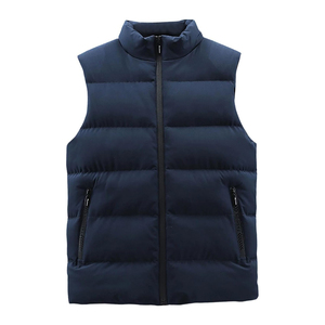 Chaleco Acolchado Azul Marino para Hombre, Cuello Alto, Cierre de Cremallera, Cortavientos, Informal, Ropa de Invierno, Relleno de Poliéster, Bolsillos, Largo Regular - Product Image 1