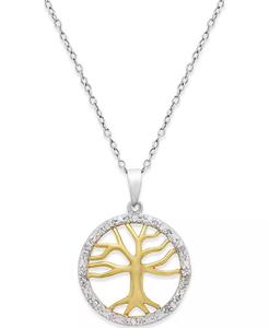 Collana pendente albero genealogico di diamanti (1/10 ct. T. w.) in argento Sterling e oro 18k su argento Sterling | Macacy's - Product Image 1