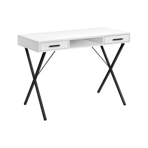 Contemporary 42\"L White Laminate and Black Metal <b>Computer</b> Desk <b>for</b> Home Office Laptop Left & Right Set-up with <b>Storage</b> Drawers - Product Image 2