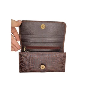 Portefeuille élégant en cuir véritable d'alligator grande capacité pour femme, pochette pratique à bouton-pression, porte-cartes, longue bourse tendance avec doublure en soie - Product Image 3