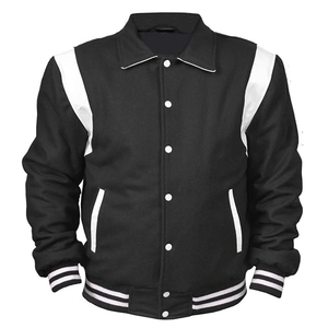 Chaqueta Varsity Negra para Hombre, Modelo Más Vendido, Cuello Camisero, Mezcla de Lana, Cuero Auténtico, Estilo Vintage para Invierno - Product Image 1
