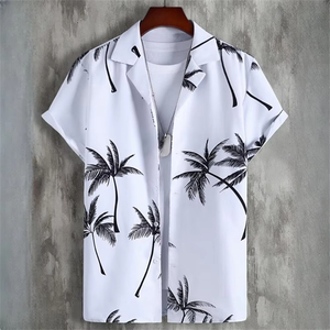 Nouvelle chemise d'été pour homme à col mandarin, manches courtes, boutonnée, motif uni, design décontracté de plage, 100% polyester, séchage rapide - Product Image 6