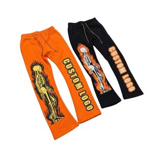 Skeleton Flame Graphic Flared Sweatpants Streetwear Baggy Joggers Heavyweight Cotton Fleece Wide Leg Bottom <b>Drawstring</b> <b>Trousers</b> - Product Image 5