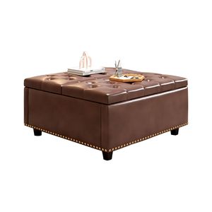 Tavolino da Caffè Moderno Mid-Century, Pouf Quadrato Grande con Dettagli Chiodati e Due Sportelli Contenitore per Soggiorno - Product Image 6