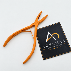 Pince à extensions de cheveux en acier inoxydable de qualité supérieure, professionnelle, personnalisée, orange mat, 7 pouces de long, deux trous, micro-perles. - Product Image 4