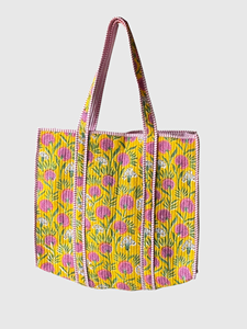 Sac fourre-tout en coton brodé de fleurs avec rayures roses, ouverture supérieure, sac de shopping pour femmes, utilisation toutes saisons - Product Image 1