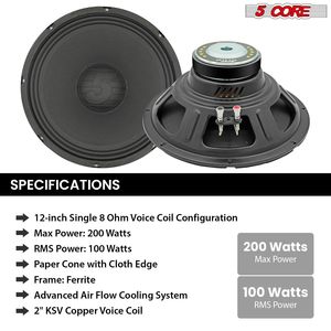 Coppia di Altoparlanti PA DJ da 12 Pollici 200W 8 Ohm con Driver di Ricambio e Magnete Y30 da 30 Oz per Sistema Audio Professionale SP 12120 8OH - Product Image 6