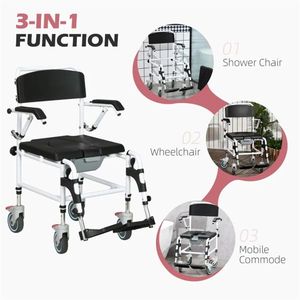Bathroom Safety Equipment Rolling Shower Commode Wheelchair with 4 Castor Wheels for Wheelchair Users - Product Image 3