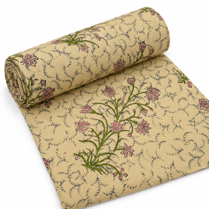 Tissu en voile de coton biologique imprimé beige, écologique, léger, à motif floral, 90 GSM, pour robe, rideau, housse de coussin, décoration intérieure - Product Image 6