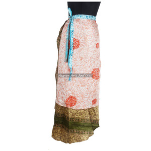 Designer Double Layer Reversible Sarong Silk Sari Magic <b>Wrap</b> <b>Skirt</b> From India Boho Stylish Multi Color Summer Wear Comfortable - Product Image 6