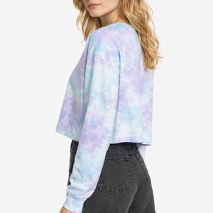 Sudadera Corta Premium Tie Dye para Mujer, Manga Larga, Corte Holgado, Tela de Felpa Suave, Estilo Vintage, Ecológica, Casual, Streetwear, Invierno - Product Image 3