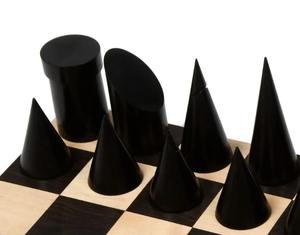 Jeu d'échecs géométrique minimaliste en bois d'ébène et de buis, hauteur du roi 3,4 cm, pièces d'échecs en bois au design sans jointure, au meilleur prix - Product Image 1