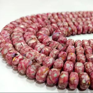 Perles de pierre turquoise rose naturelle en forme de rondelle, lisses, 8 pouces de long, vendues par brin - Product Image 1