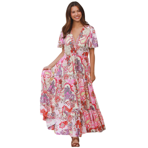 Vestido maxi informal con estampado floral para mujer, vestido con cuello cuadrado y aberturas - Product Image 2