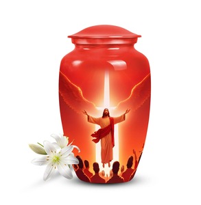 Jesus Christ Adult Human Cremation <b>Memorial</b> Funeral Urn Handmade Aluminum Religious <b>Keepsake</b> 220 Cubic Inch Eco-Friendly - Product Image 1
