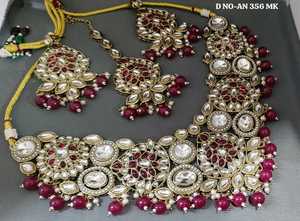 Parure de bijoux de mariée de luxe en alliage plaqué or antique, collier et boucles d'oreilles Polki, pour mariages, fêtes et célébrations - Product Image 3