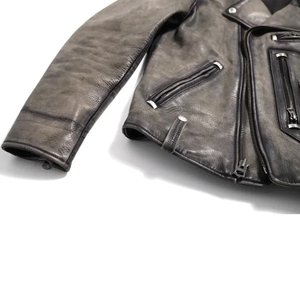 Custom Men's <b>Vintage</b> Washed Cowhide <b>Biker</b> <b>Jacket</b> Asymmetric Pockets Turn-Down Collar Oversized Retro Motorcycle Leather Coat - Product Image 6