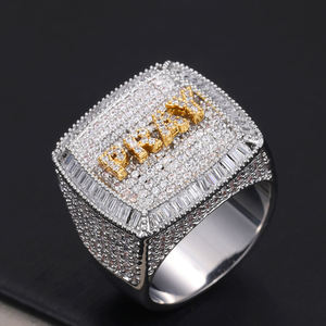 Luxury Men's 925 Silver <b>Cocktail</b> <b>Ring</b> With Pave Crystal Rhinestones And <b>Gold</b> Plated Letter "PRINCE" Hiphop Style - Product Image 1