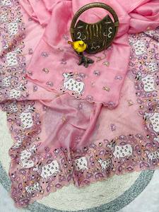 Sari de soirée – Broderie multicolore avec bordure ajourée et chemisier Lotus - Product Image 4