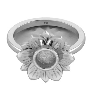 High Quality 14k Gold Plated 925 Sterling Silver 10mm Lotus Flower Semi Mount <b>Blank</b> Bezel Setting <b>Ring</b> with Pearl - Product Image 2