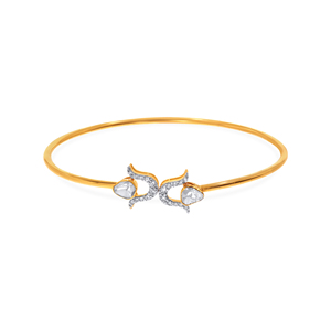 Luxury 18K Gold Plated Open Cuff <b>Bangle</b> <b>Bracelet</b> for Women | Pear Cut Cubic Zirconia Diamond Floral Leaf Design <b>Bracelet</b> | Elega - Product Image 1