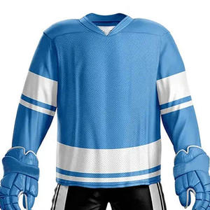 Ensemble de maillot de hockey sur glace bleu, manches longues, col en V, rayé, polyester respirant, coupe régulière, taille adulte, toutes saisons - Product Image 5