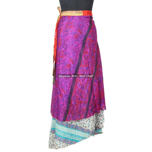 New Hot Collection of Indian <b>Silk</b> Rapron Women Wear Vintage <b>Silk</b> Sari Long Length Wrap Around <b>Skirt</b> 2 Layer Reversible Saree - Product Image 3