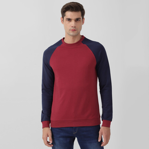 <b>Men's</b> <b>Red</b> and Navy Raglan Sleeve Crew Neck Pullover <b>Sweatshirt</b> Regular Fit Knitted Solid Color Casual Autumn Wear - Product Image 6