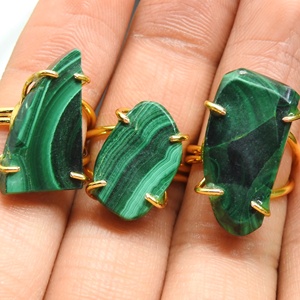 Malachite Natural Gemstone Wire Wrapping Copper Adjustable Gold Polished Rings <b>Wedding</b> Engagement Party <b>Gift</b> for Her Fashionable - Product Image 1