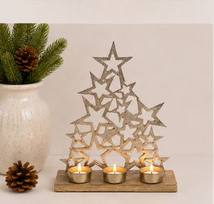 High-Quality Metal Christmas <b>Tree</b> Star Candle Holder With Wooden Base Elegant Handmade Tea Light Stand For Festive Home <b>Tabletop</b> - Product Image 6