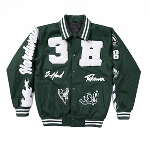 Custom Green 100% Polyester <b>Running</b> <b>Jacket</b> Chenille Patches Streetwear Unisex Summer Outerwear Hip Hop Casual Waterproof - Product Image 1