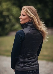 Chaleco Acolchado Negro para Mujer, Cierre Completo con Cremallera, Resistente al Viento, para Montar a Caballo, Color Sólido, Sin Mangas - Product Image 4