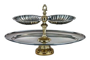 Plateau de service rond à deux niveaux en métal doré poli, style glamour, pour présentation de desserts - Product Image 6
