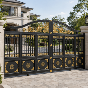Luxury Black Gold Villa Gate Ornate Arch <b>Sliding</b> Main Entrance Security Gate Decorative Metal Design for Home - Product Image 2