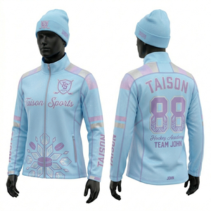Women Ice Hockey Training <b>Jacket</b> 300 GSM High Performance Polyester Spandex Fabric <b>Grey</b> With Teal White Panels Sublimated - Product Image 2