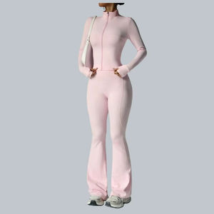 ชุดเซ็ต 2 ชิ้น เสื้อแจ็คเก็ตสำหรับเล่นกีฬากลางแจ้งแบบกลับด้านได้ สีพื้น สำหรับผู้หญิงไซส์พลัส พร้อมกางเกงขาบาน แขนยาวมีรูสำหรับนิ้วโป้ง - Product Image 3